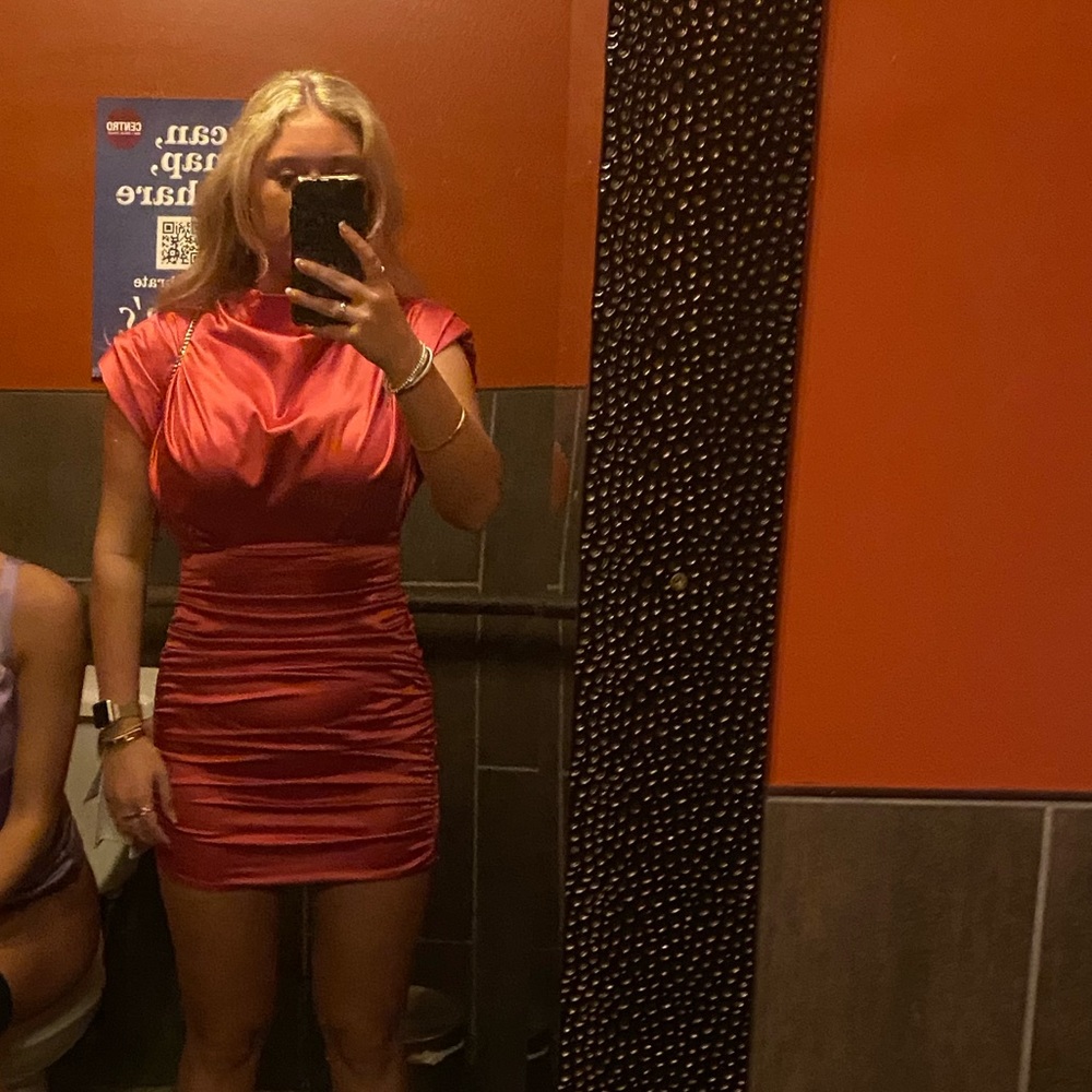 pink satin mini dress